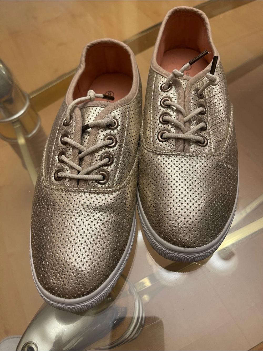 Charles Albert Metallic Perforated Lace-Up Sneakers - Silver